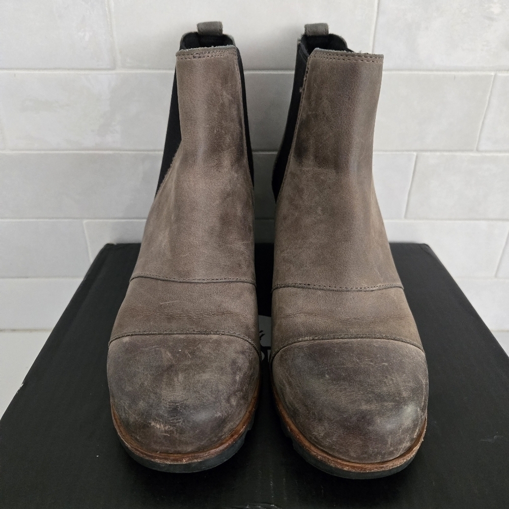 Sorel Lea Wedge Leather Boots Brown Gray Black Kettle Taupe Size 7.5 NL2334 - Picture 3 of 10